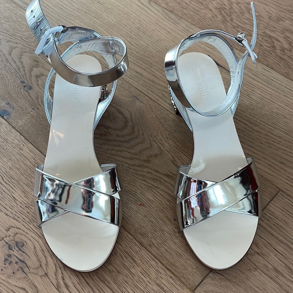 Miu Miu crystal patent sandals